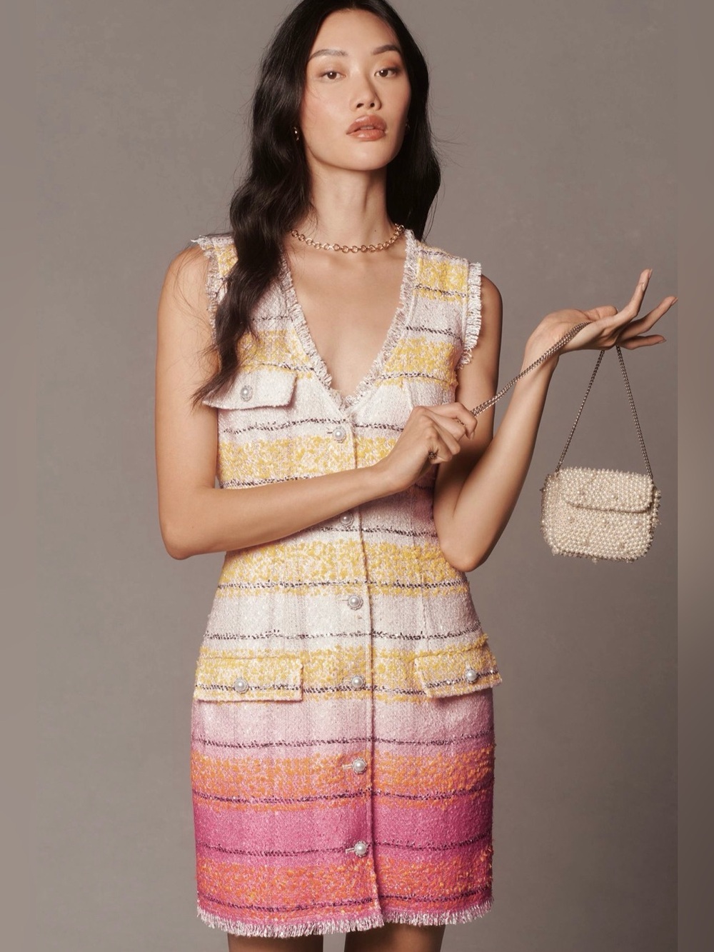 Maeve Sleeveless Anthropologie Tweed Pink Yellow Orange Dress Chanel Plus New 26